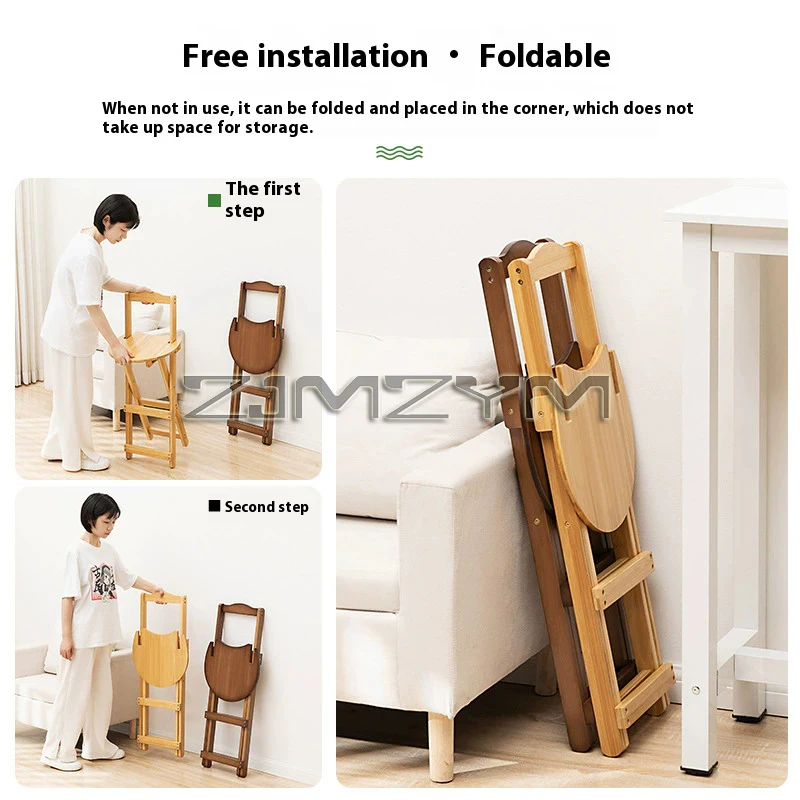 Bamboo Foldable Bar Chair Portable High Counter Stool Space Saving with Backrest Nordic Coffee Shop Dining Furniture