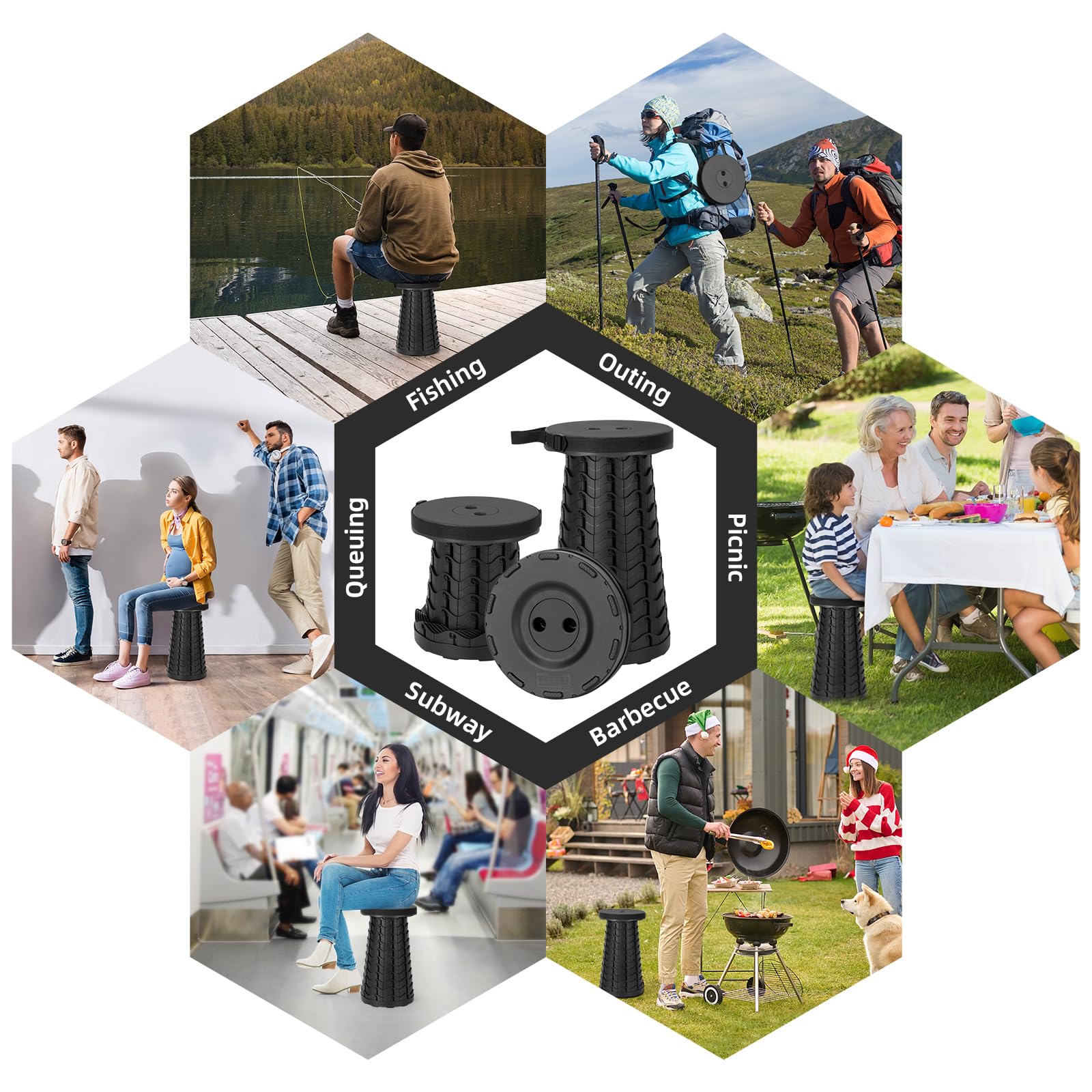 Práctico taburete telescópico plegable con altura ajustable y asa, adecuado para pesca al aire libre, Camping, Picnic y viajes