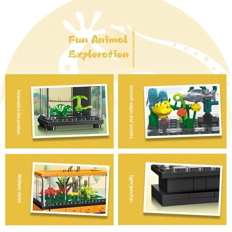 Micro Fish Tank Series Building Blocks Set Clownfish Lobster Display Box Modelo Crianças Criativo Diy Educacional Bricks Toys