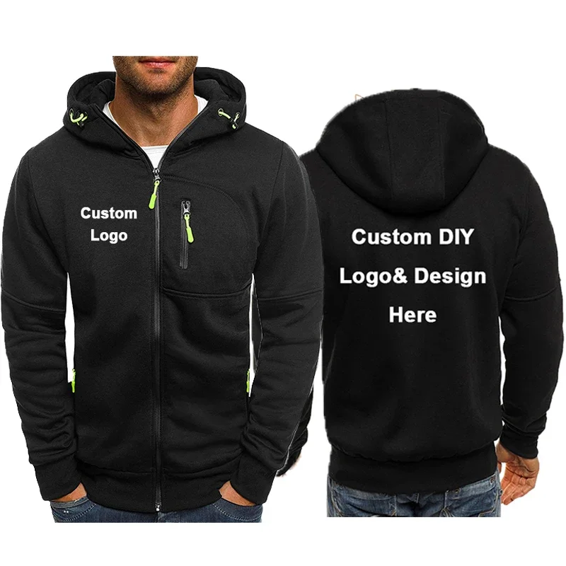 Chaqueta con capucha y cremallera para hombre con bolsillos, texto de imagen con logotipo personalizado, ropa de calle deportiva informal, suéter de lana tipo cárdigan para hombre, moda