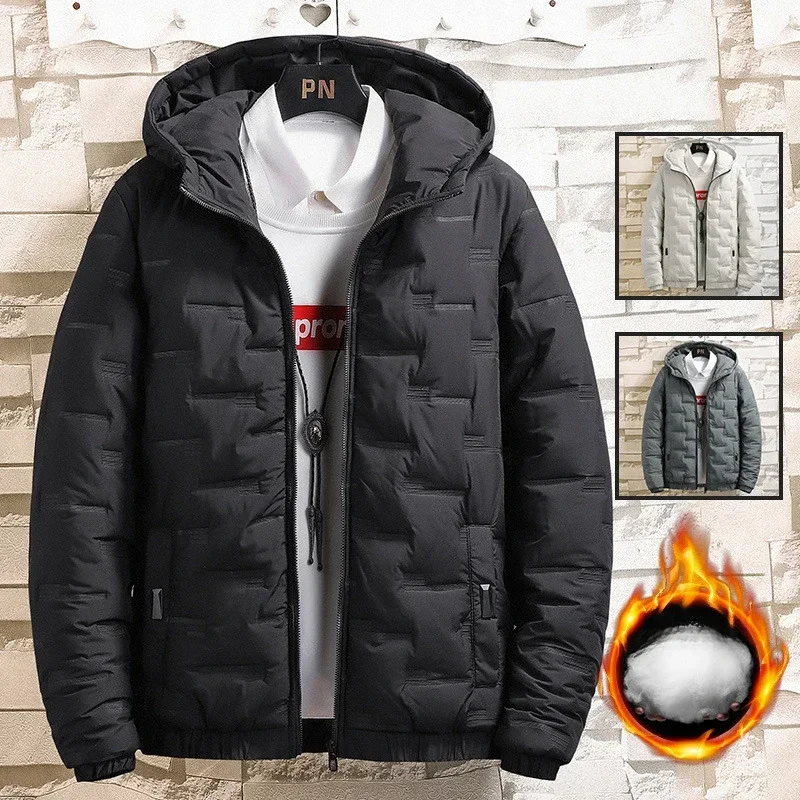 Nueva tendencia de moda, chaqueta gruesa y cálida con capucha acolchada de algodón, abrigo informal holgado y cómodo de talla grande para otoño e invierno para hombre