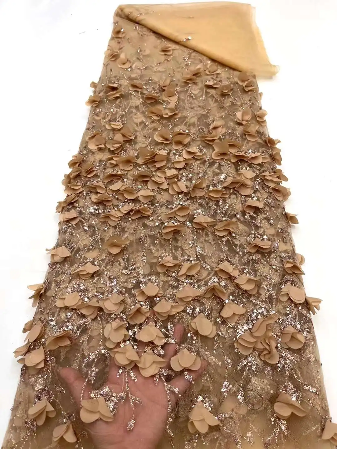 Tela de encaje francés con flores en 3D, tejido de encaje africano con lentejuelas para boda, de alta calidad, 2022