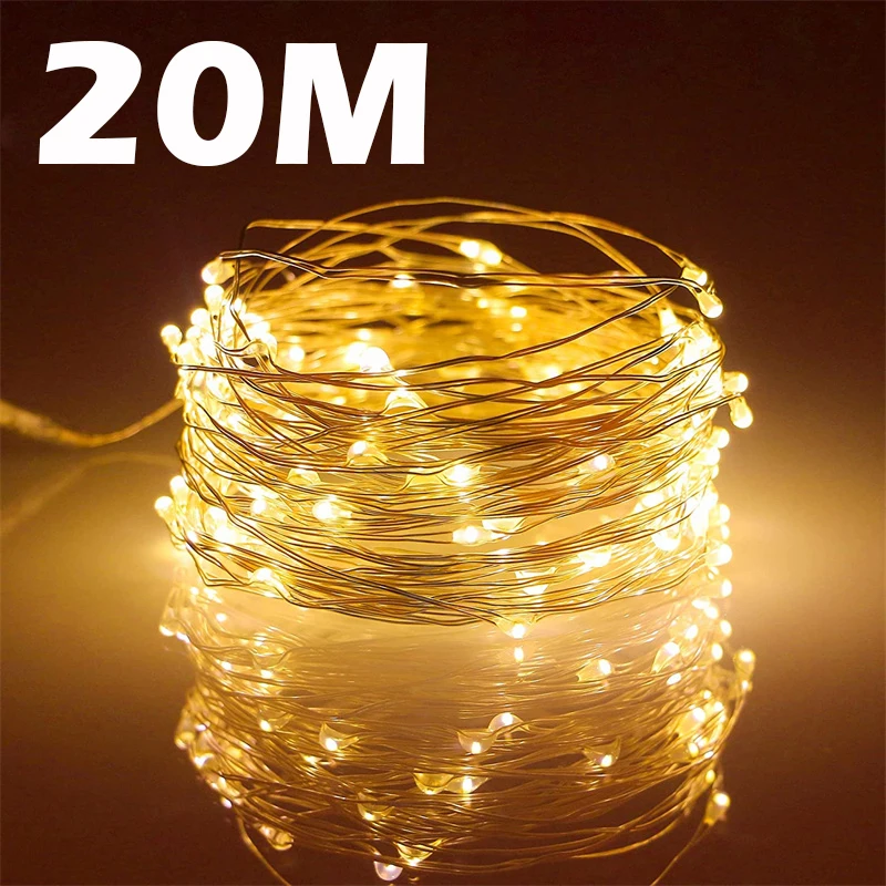 USB Led Fata Luci Filo di Rame Stringa 20M 200LED Vacanza Lampada Esterna Ghirlanda Per L'albero Di Natale Decorazione Della Festa Nuziale