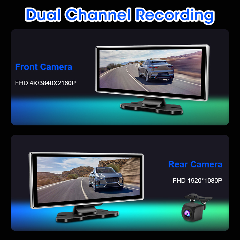 10/11.26 インチ ダッシュカム 4K カー DVR ワイヤレス Carplay & Android 自動 GPS ナビゲーション ビデオ レコーダー ダッシュボード デュアル レンズ Wifi FM AUX