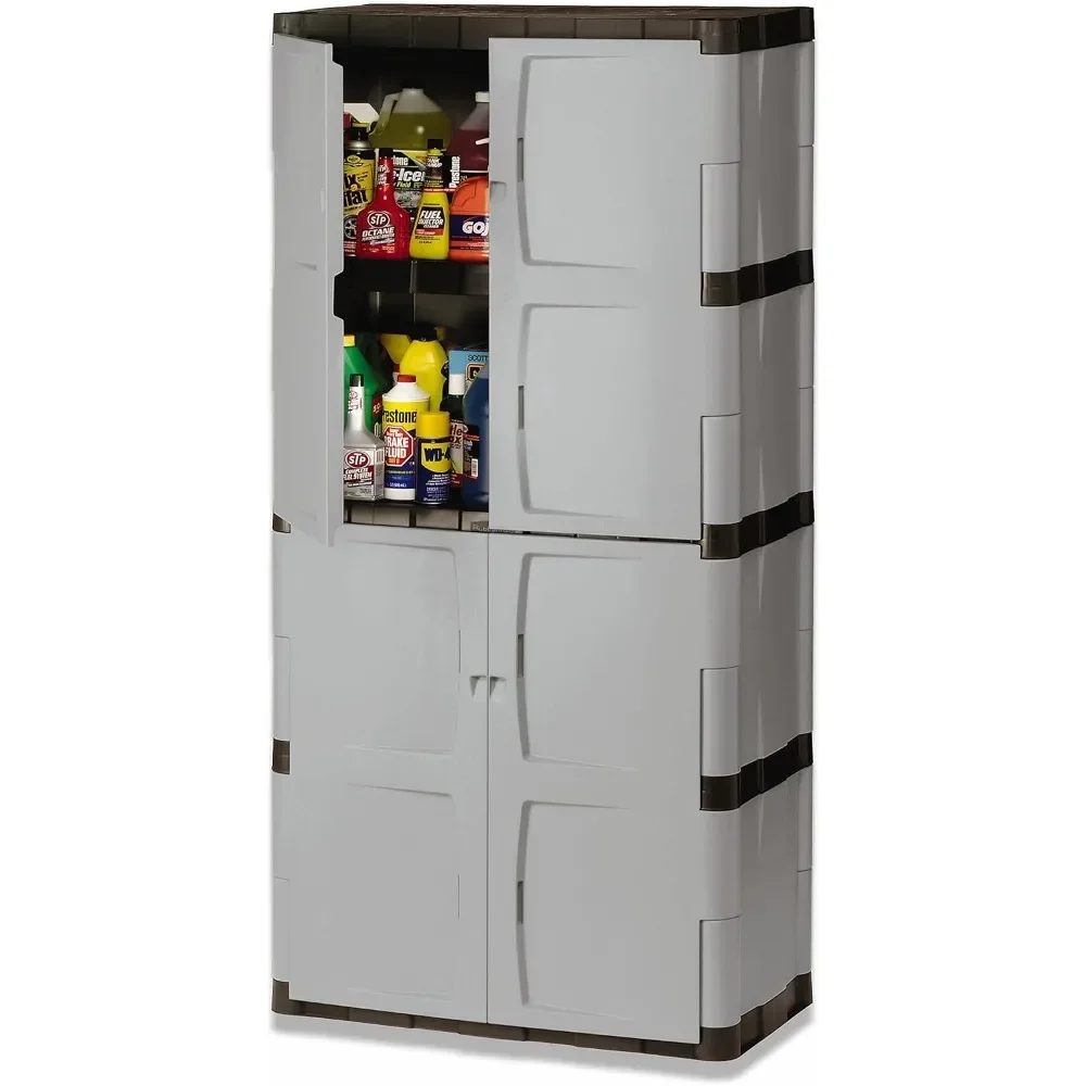Rubbermaid Freestanding Storage Cabinet, Five Shelf with Double Doors, Lockable, Large, 690-Pound Capacity, Gray