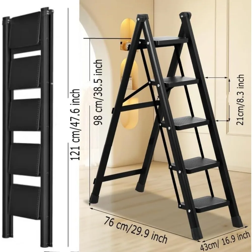 5 Step Folding Portable Step Ladder with Anti-Slip Wide Pedal Aluminum Stepladder Lightweight Step Stool for Office