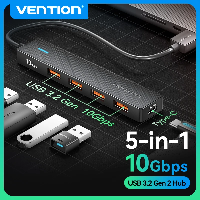 Vention USB Hub 3,2 10 Gbit/s 4 Port ABS Hub USB für Laptop Multi Splitter Adapter Für Xiaomi Macbook PC Computer Zubehör