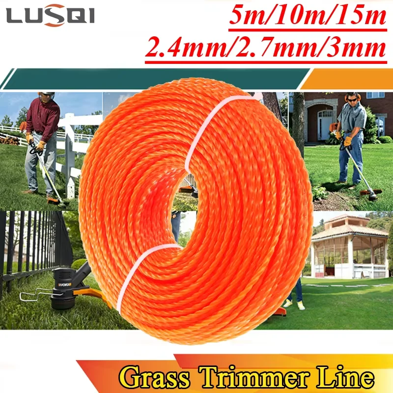 LUSQI 5M/10M/15M * 2.4Mm/2.7Mm/3Mm Cỏ Tông Đơ dây Nylon Cọ Xoắn Ốc Cắt Dây Cỏ Đầu Phụ Kiện
