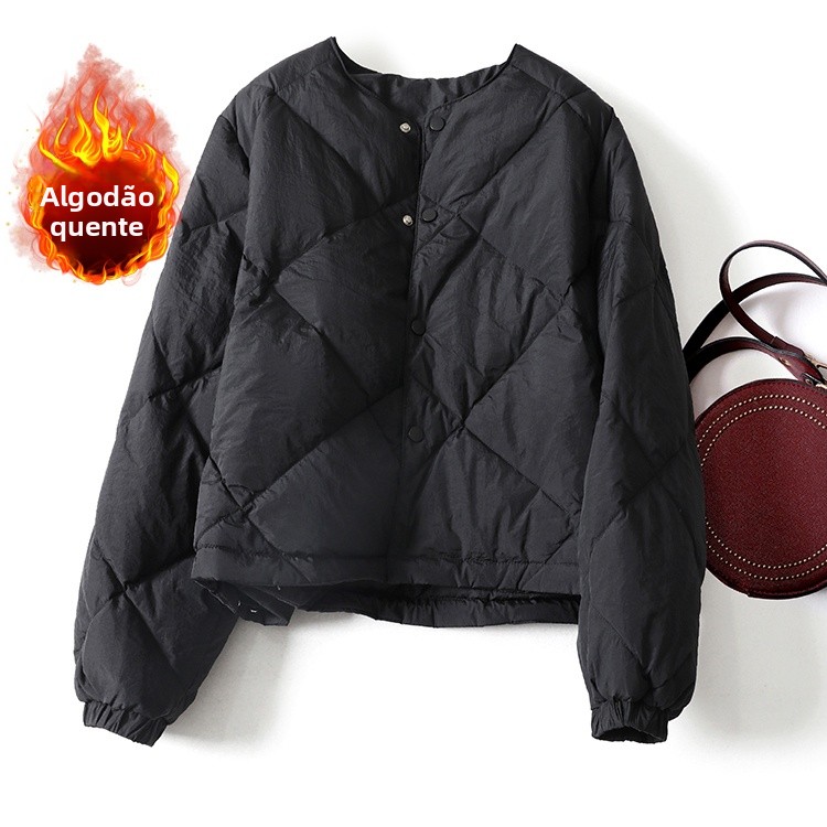 Casaco de Aodão Espo com Padrão de Diamante em Cor Sólida, Moda de Inverno, Gola Redonda, Tamanho ande para Mulheres