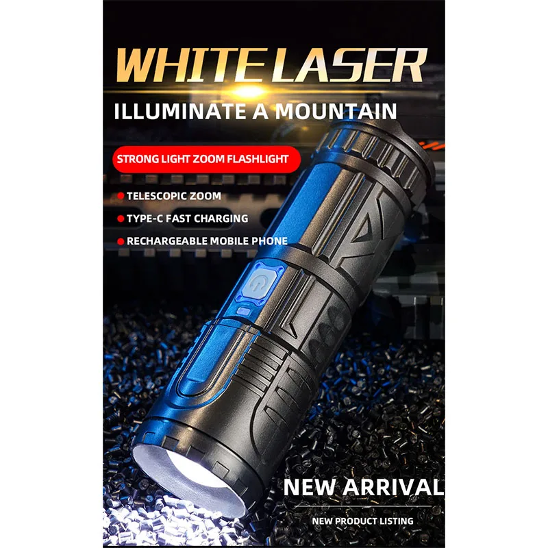 USB wiederaufladbare Outdoor-Taschenlampe AG55 Laser Docht Langstreckenlampe Notfall Power Bank Funktion LED-Licht Bergsteigen Taschenlampe