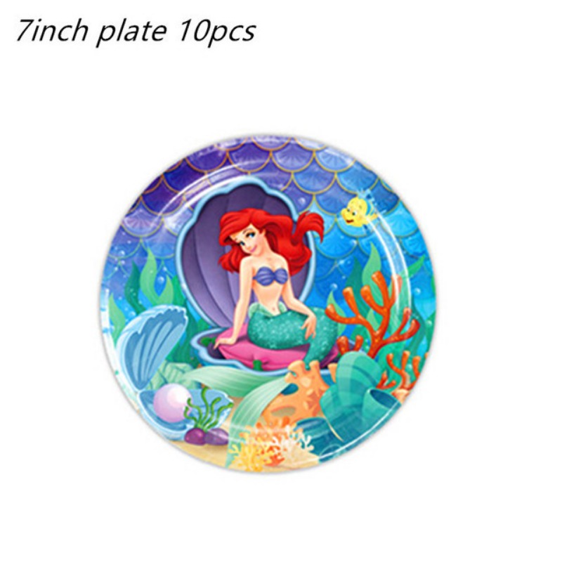 Disney Little Mermaid Theme Girl's Birthday Party Banner Paper Cup Balloon Table Cloth