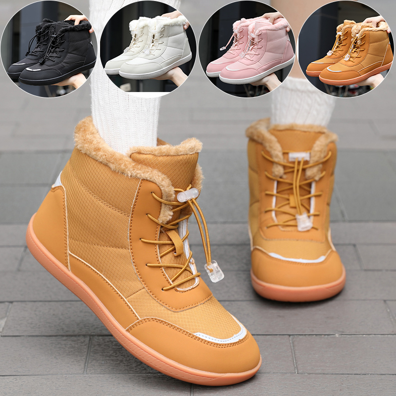 2024 Damen Barfuß-Schneestiefel, warme Schneestiefel, Outdoor-Wanderschuhe, Winterfell-Stiefeletten, Damenstiefel, Barfuß-Stiefeletten