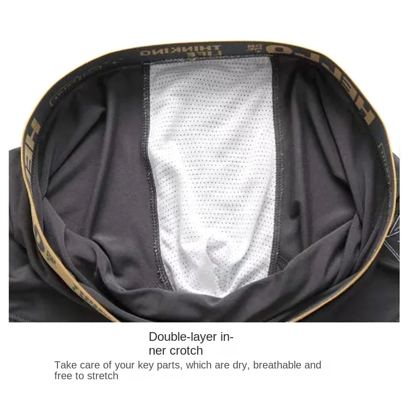 4PCS Men's Solid Color Antibacterial Underwear Mid-Waist Loose Comfortable Breathable Letter Plus Size Boxers Fat Underwear