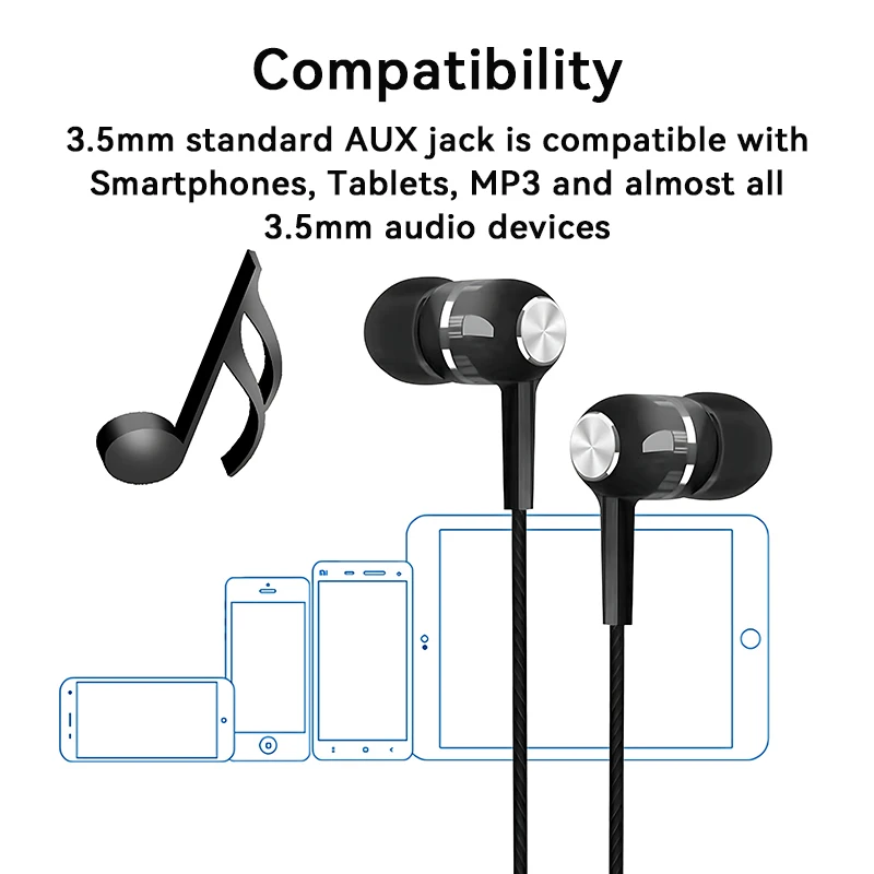 Cuffie cablate da 3,5 mm Cuffie intrauricolari Auricolari cablati con microfono Auricolari stereo HiFi bassi Sport Musica Giochi per telefoni PC