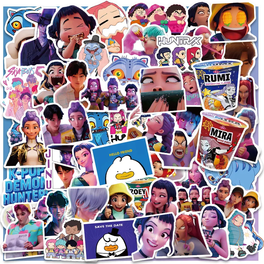 10/30/60 pçs filmes animados kpop caçadores de demônios dos desenhos animados adesivo diy decoração à prova dwaterproof água skate notebook graffiti brinquedo