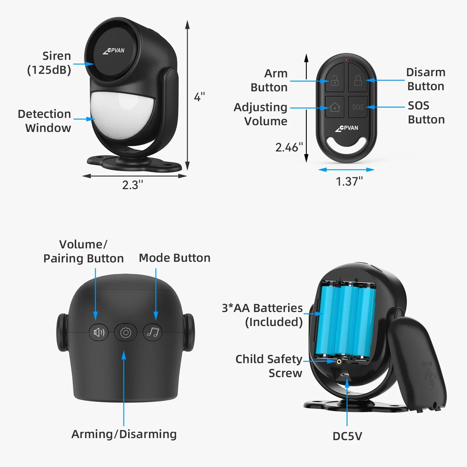 CPVAN infrared Motion Detector Home Burglar Security Protection Alarm Wireless 433MHz PIR Motion Sensor with Door sensor alarm