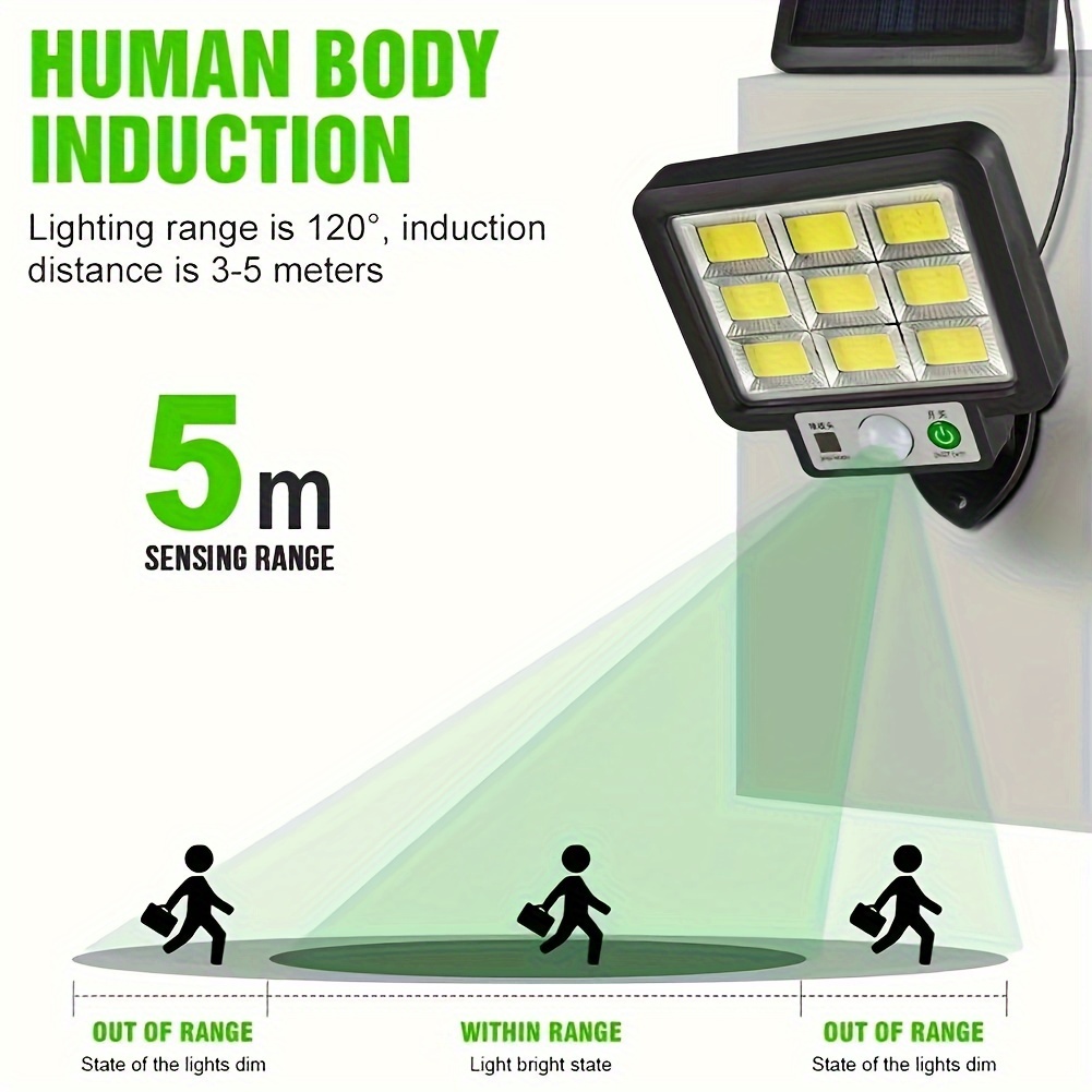 3000 Lumen LED Solar Light Patio Outdoor Motion Sensor Solar Wall Lamp 3 Lighting Modes Adjustable Panels Wired Security