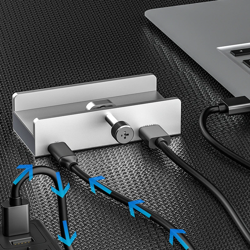 Aluminium Typ C 4-Port USB 3.0 HUB Telefonhalter SD TF USB Speicherkartenleser DC Netzteil Splitter Mehrere Extend Dock