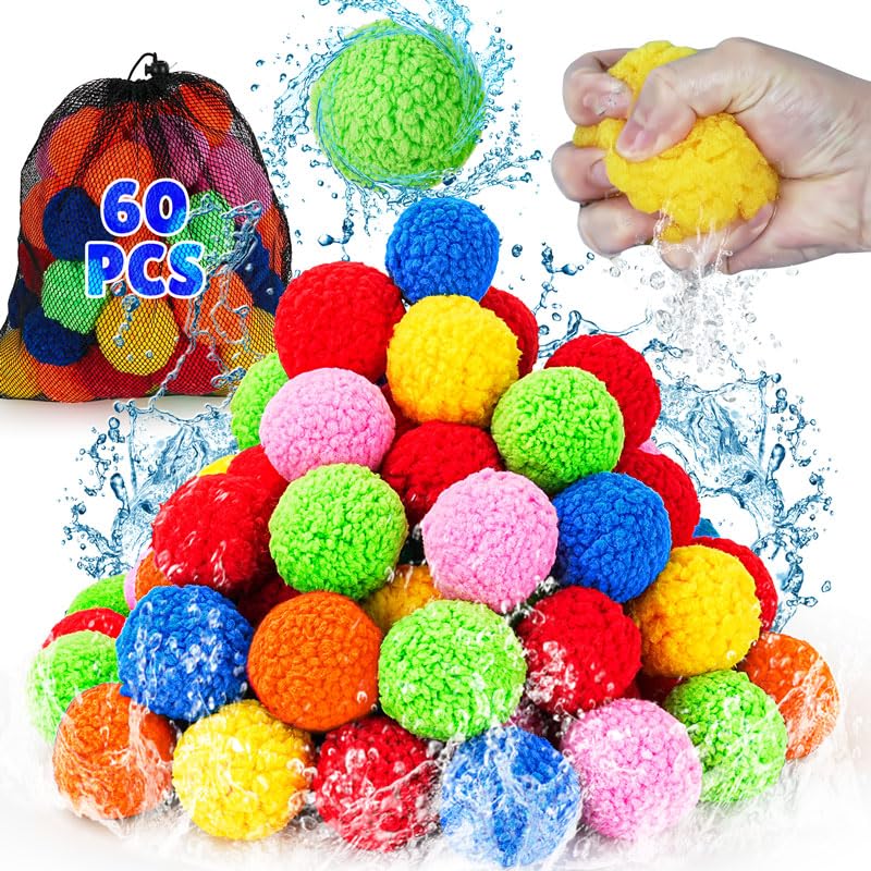 Bolas de algodão para crianças, balões de água reutilizáveis, brinquedos ao ar livre, bombas de água de verão, Play Splash Balls para piscina e praia, 60 peças