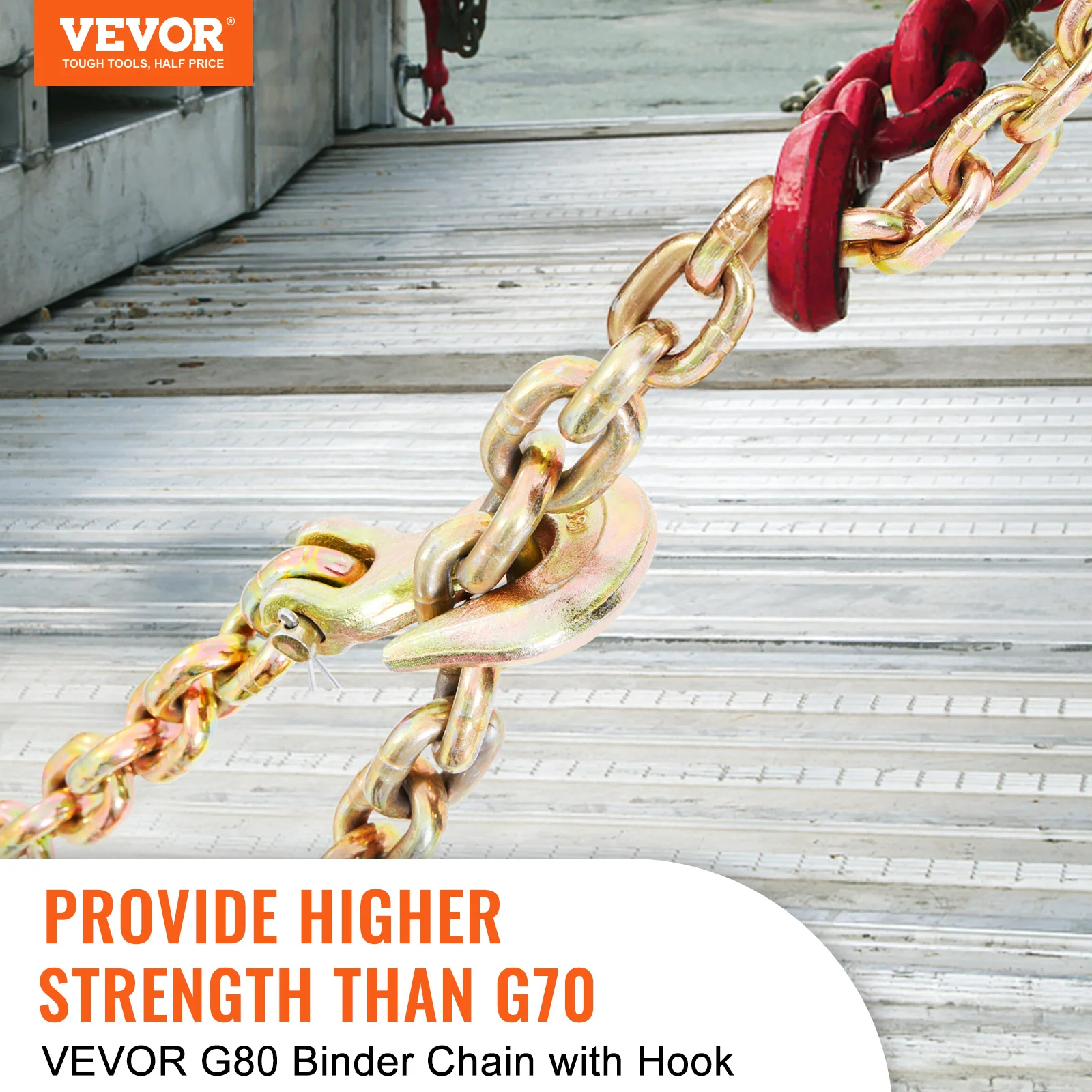 VEVOR 1/2pcs Binder Chain Trailer Tow Zinc Plated Truck with Safety Grab Hooks for Logging Binder Tie Down Transport Flatbed