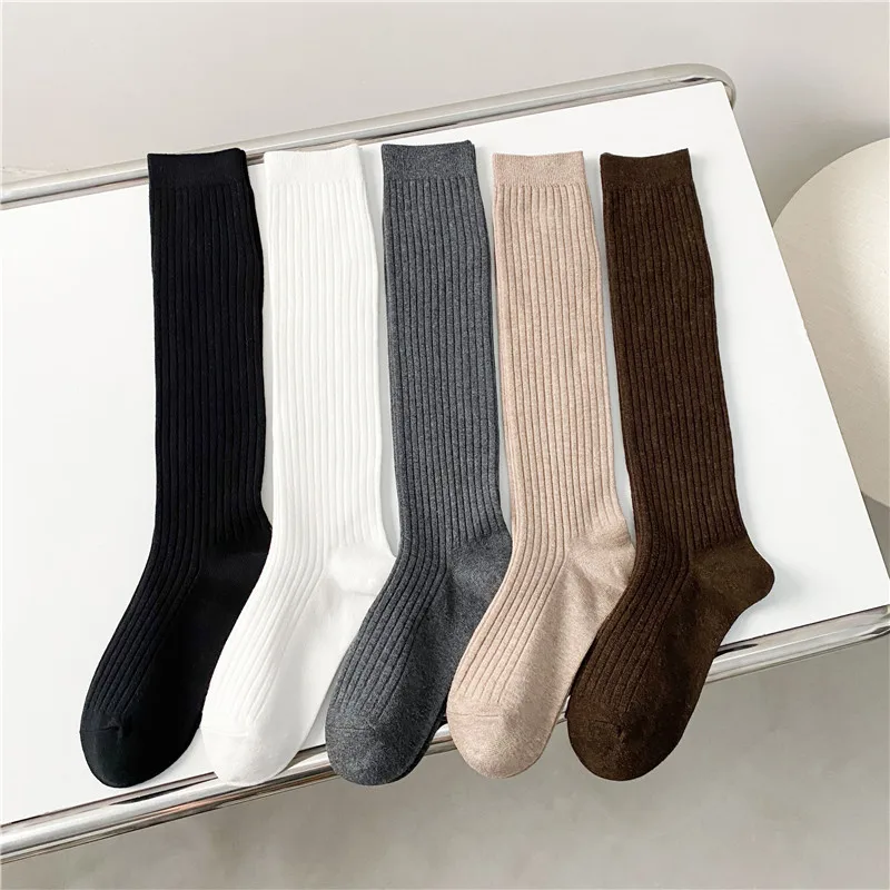 Einfarbige Kniestrümpfe für Damen, lang, modisch, lässig, Preppy-Stil, Strümpfe, weibliche Schule, Kawaii, Baumwolle, bequem, trendige Socken
