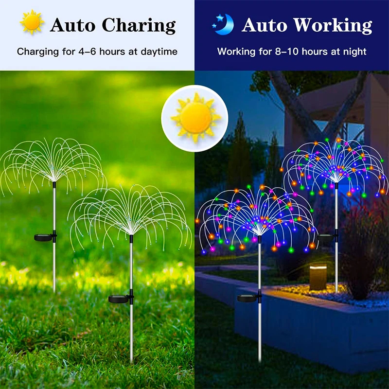 Solaire LED feu d'artifice fée lumières extérieur étanche décoration de jardin pelouse voie lampe solaire