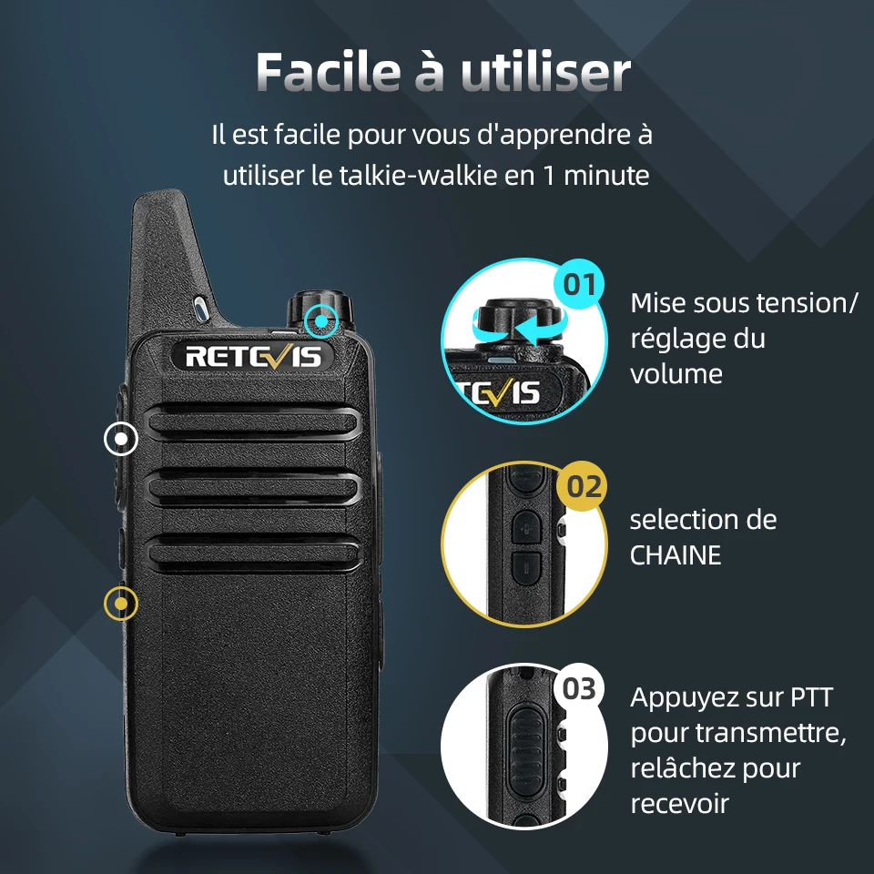 Mini Talkie Walkie Longue Portée 4 6 10 pièces Professionnel Talkie-walkie Walkie Talkie Radio Portable Retevis RT622 PMR PMR446 VOX Talky Walky for Hôtel Restaurant Camping