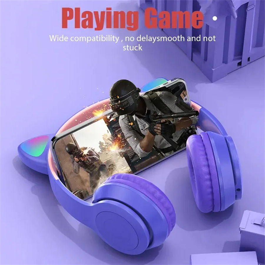 P47M Drahtlose Bluetooth Headset Gamer Katze LED Licht Wasserdichte Noise Cancelling Ohrhörer Drahtlose Kopfhörer Bluetooth Kopfhörer