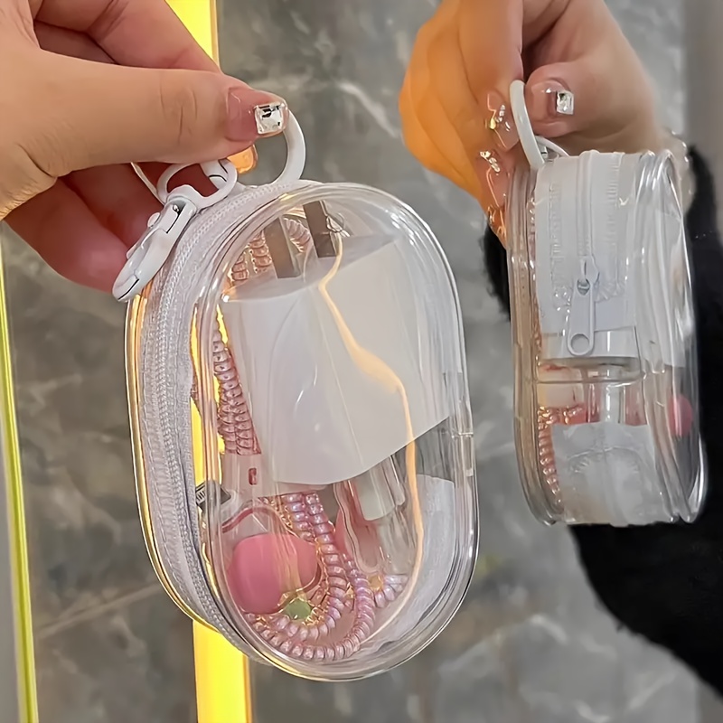 Mini auriculares multifunción portátil y bolsa de almacenamiento de cargador, cremallera transparente, ahorro de espacio, anillo de llavero conveniente