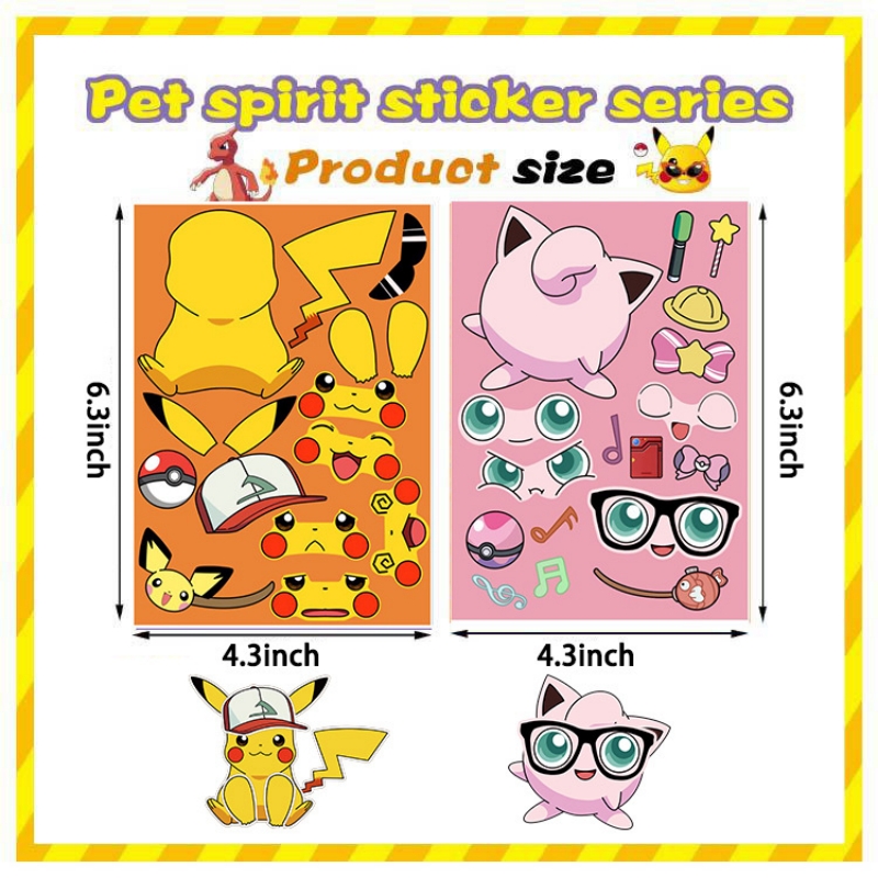 8 sztuk Pokemon zrób twarz naklejki DIY Kawaii Anime rysunek Pikachu naklejki wyrażenie naklejki śmieszne Puzzle zabawki edukacyjne dla dzieci