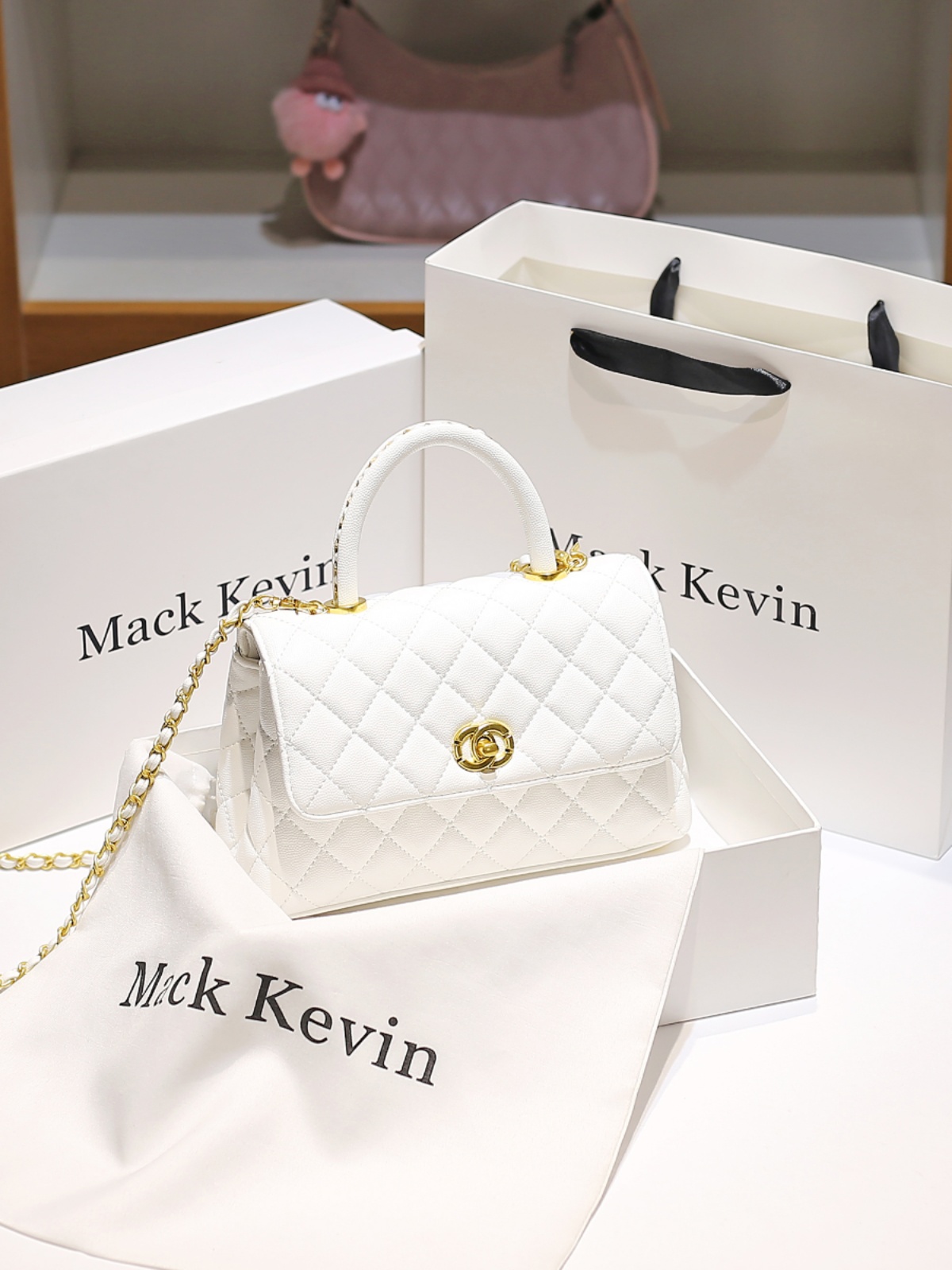 MackKevin 本革ハンドバッグスモールフレグランススタイルレディースカジュアル多用途ハイエンドチェーンシングルショルダークロスボディバッグ
