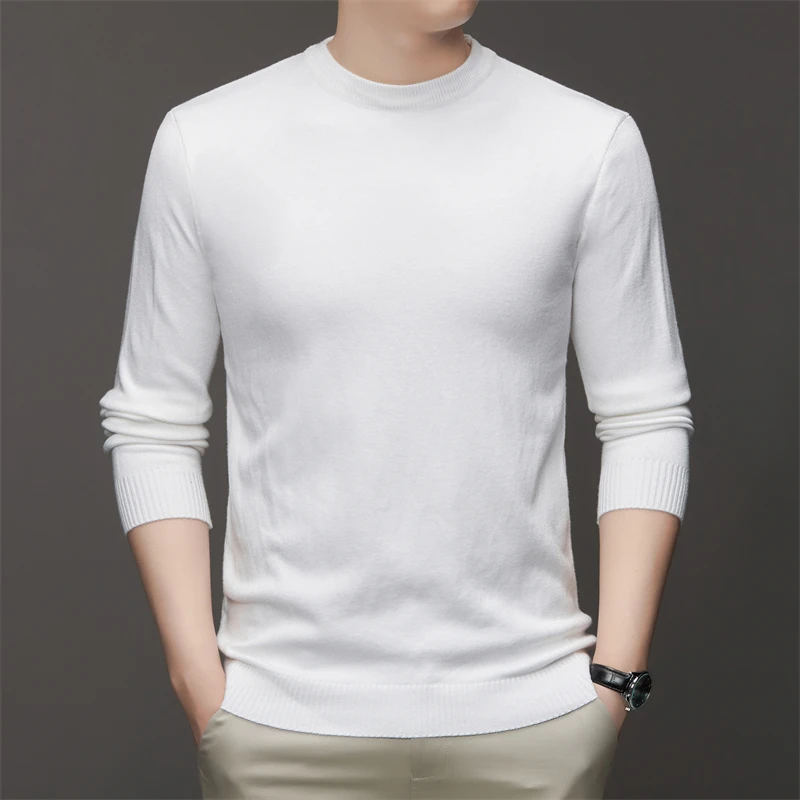 7-kleuren herensweater met ronde hals en lange mouwen, effen kleur, zachte, warme en comfortabele top met basis