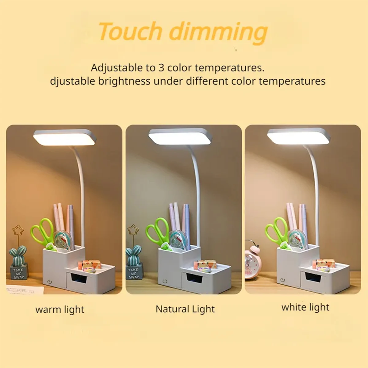 Lámpara LED de escritorio táctil, luz nocturna regulable de 3 niveles, recargable por USB, protección ocular, lámpara de mesa plegable, lectura de cabecera de dormitorio