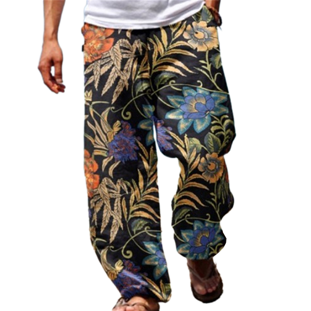 Masculino casual baggy harem calças cintura elástica praia solta perna larga hippy calças