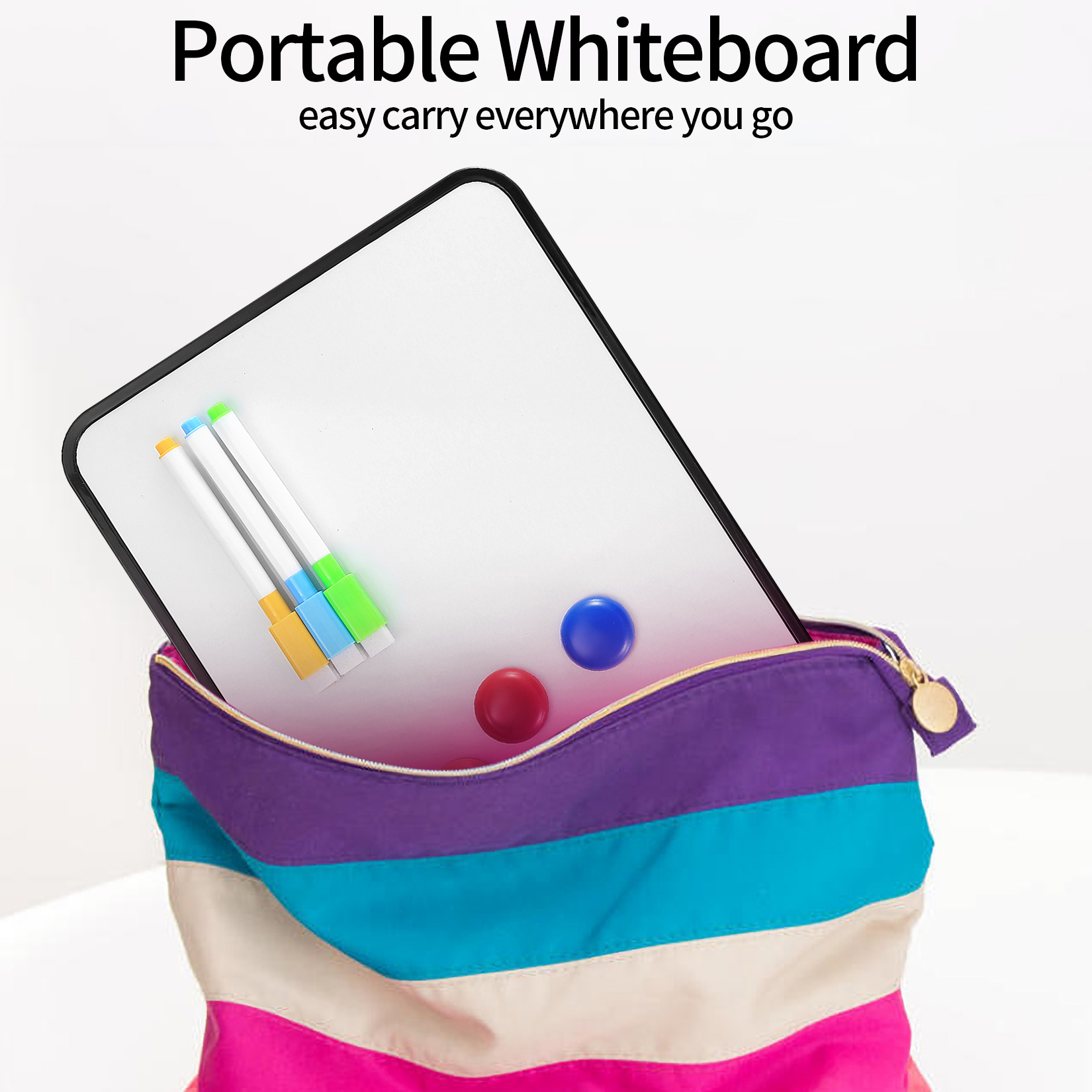 A4 double-sided dry erase whiteboard set with pens, magnets & eraser. Perfect for kids, school, home or office use