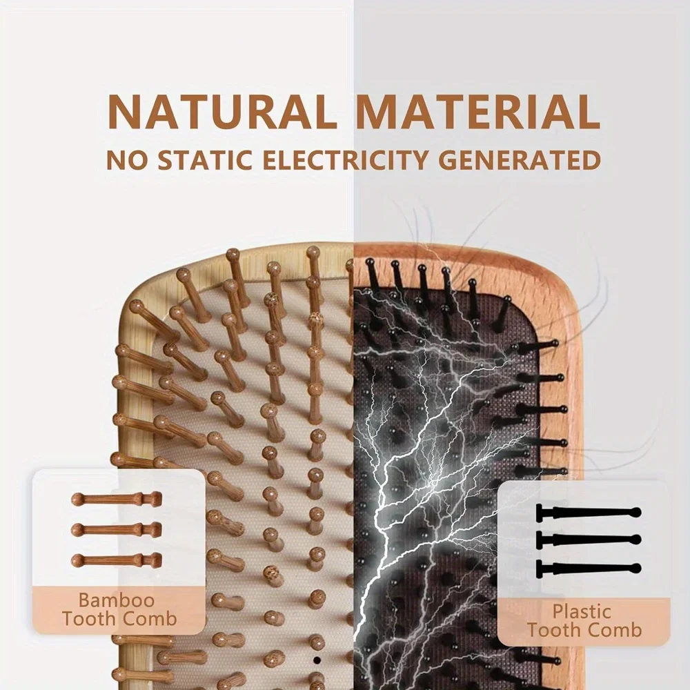 ไม้ไผ่ธรรมชาติPaddleหวีAir CushionหวีนวดหนังศีรษะAnti-Static Tangleฟรีหวี,พิเศษสําหรับวิกผมจริง