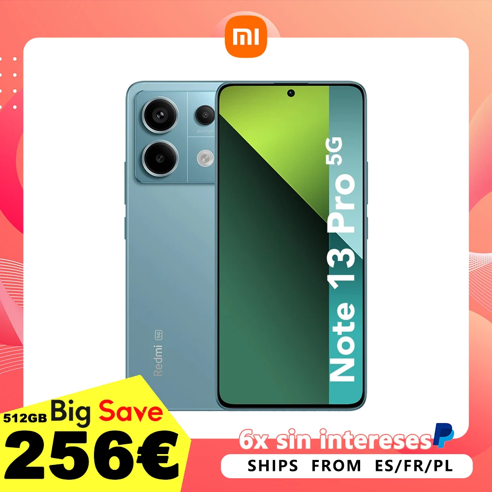 Xiaomi-Redmi Note 13 Pro Celular Global, 5G, 8GB, 256GB, 12GB, 512 NFC, EU Carregador