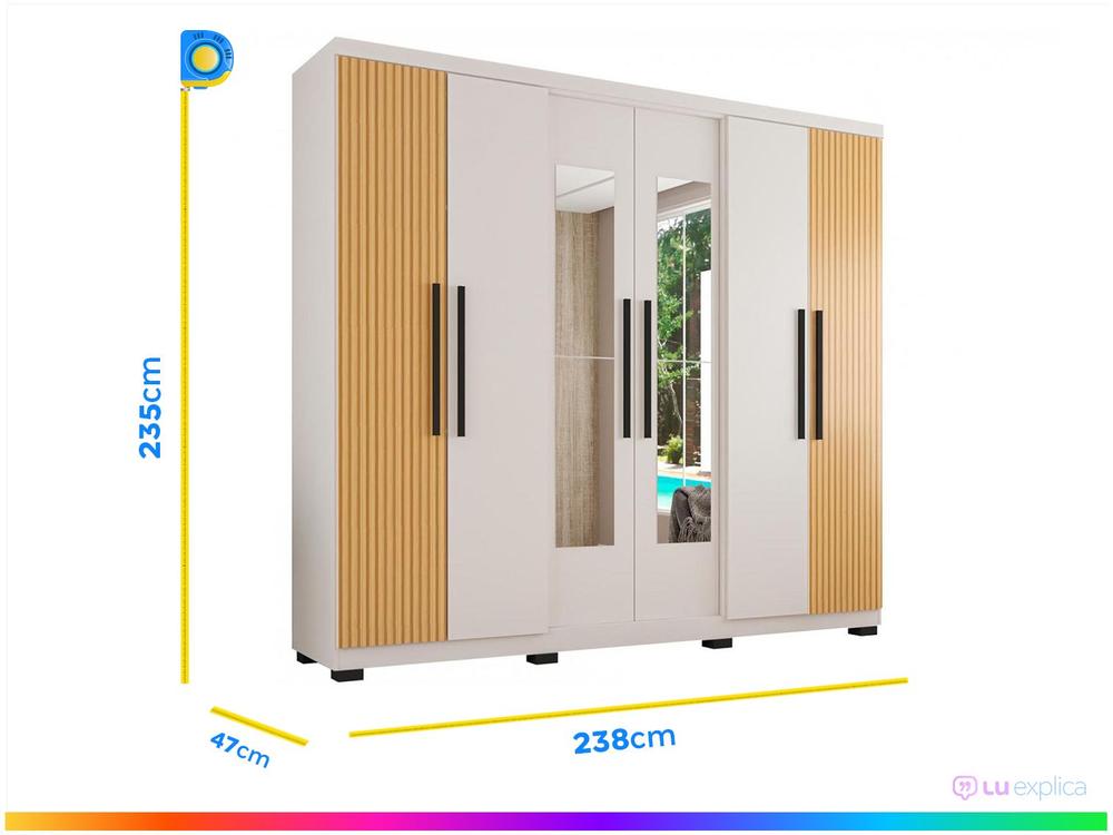 Guarda-roupa Casal com Espelho 6 Portas 4 Gavetas Araplac Braga
