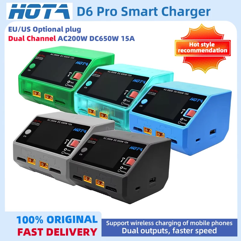 HOTA D6 Pro AC 200W DC 650W 15A 2X325W 2X15 ACharger ไร้สายชาร์จสําหรับ NiZn/Nicd/NiMH แบตเตอรี่ RC Drone อะไหล่