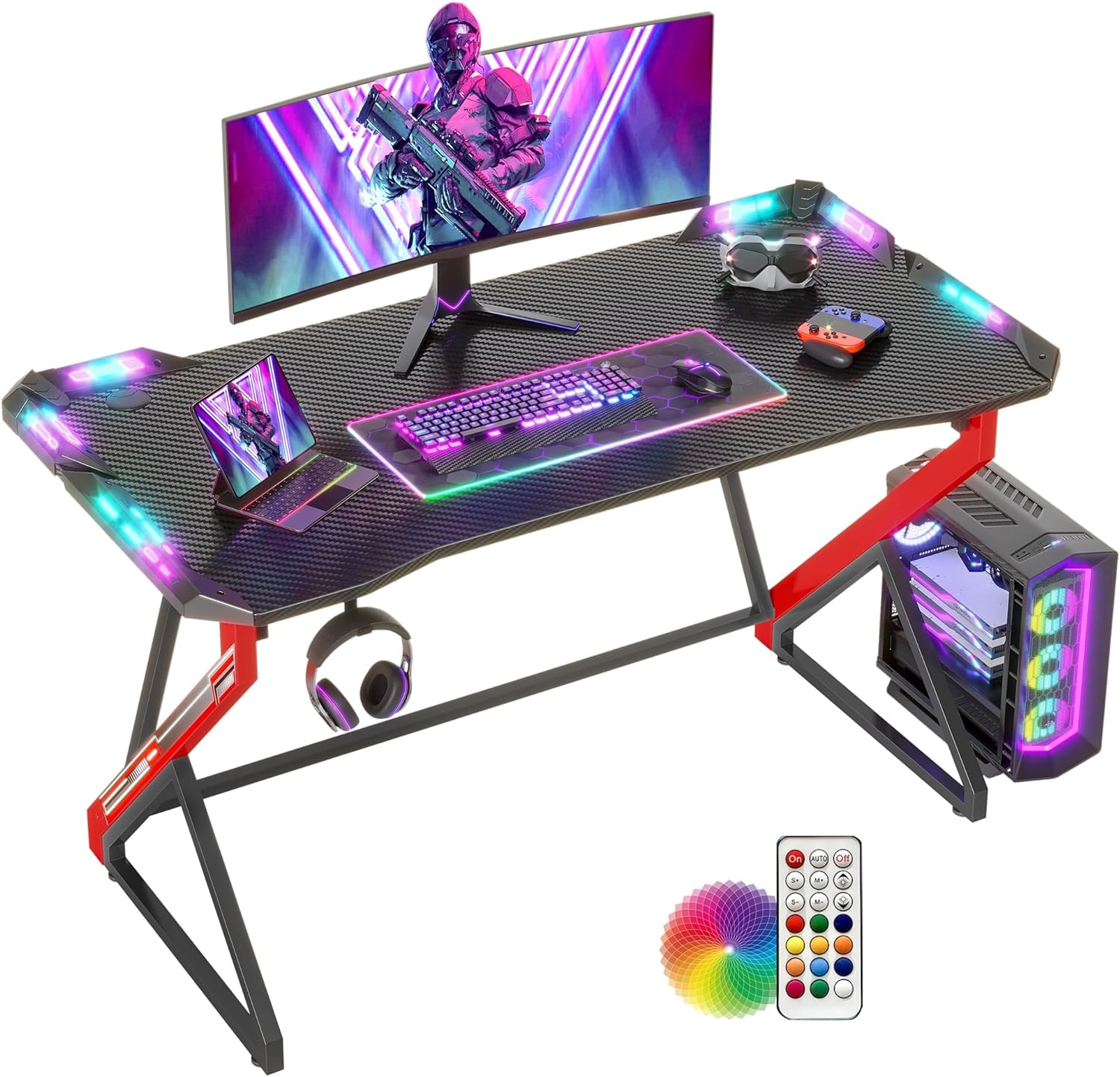 Mesa juego led-mesa comput adora deportes electrónicos ergonómica 100x60cm, marco z estable y fácil de ensamblar