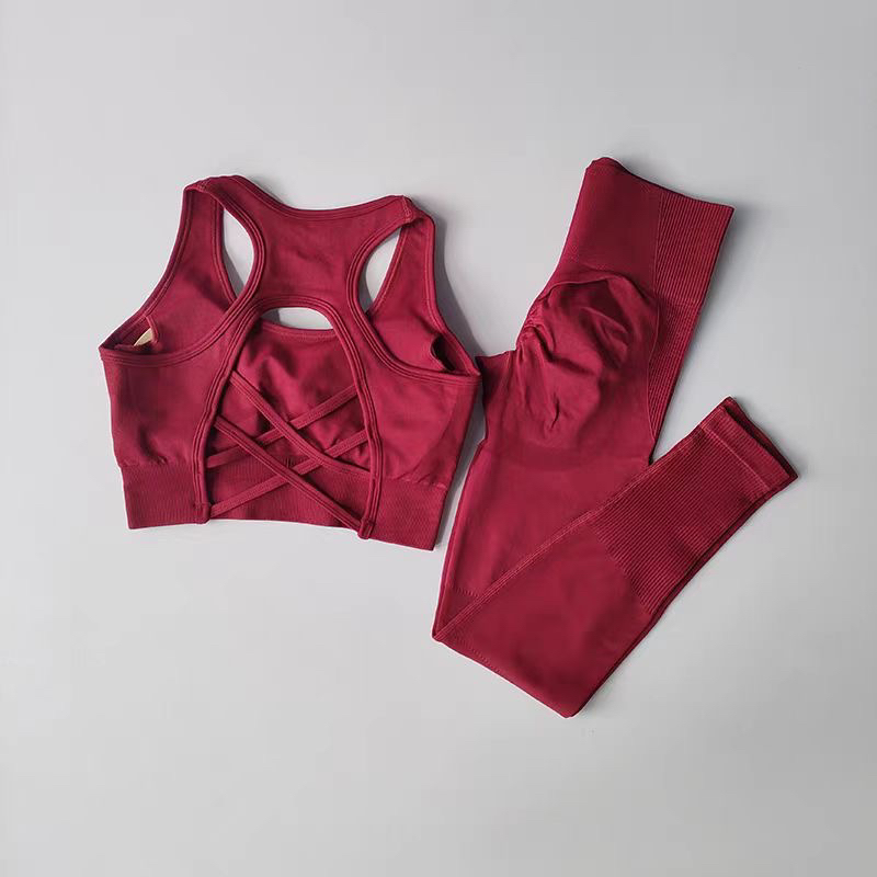 Set di tute da yoga ad asciugatura rapida per sollevamento del sedere color pesca Pantaloni da fitness Leggings a vita alta con reggiseni sportivi Set fitness per sollevamento del sedere color pesca