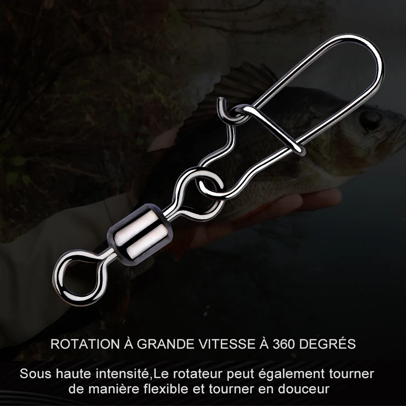 MEREDITH 50 pièces accessoires de pêche au brochet connecteur roulement à broche pivotant en acier inoxydable mousqueton hameçon leurre émerillons attirail