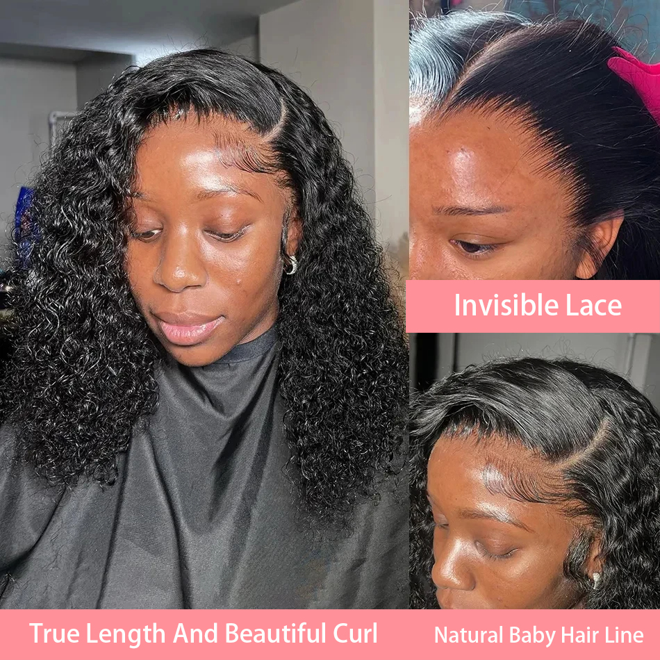 200% 짧은 곱슬 밥 가발 레이스 전면 인간의 머리 가발 13x4 4x4 딥 웨이브 레이스 정면 가발 100% 인간의 머리카락 브라질 머리 14 인치