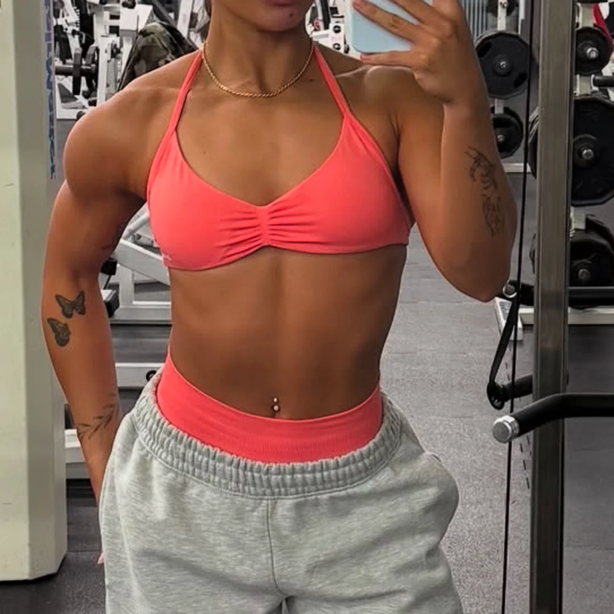 Sujetador de tiras de impacto para mujer, Sujetador deportivo con cuello Halter y espalda abierta, Top corto de gimnasia con soporte ligero, Top de Yoga para entrenamiento sin costuras, sujetadores acolchados