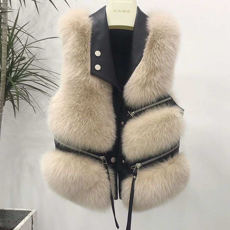 Manteau de fourrure pour femme, gilet court, vêtements automne hiver, Patchwork, Slim, mode polyvalente