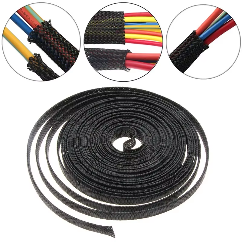 10M Black Insulated Braid Sleeving 4 - 30mm Tight PET Wire Cable Gland Protection Cable Sleeve Flame-Retardant Nylon Tube