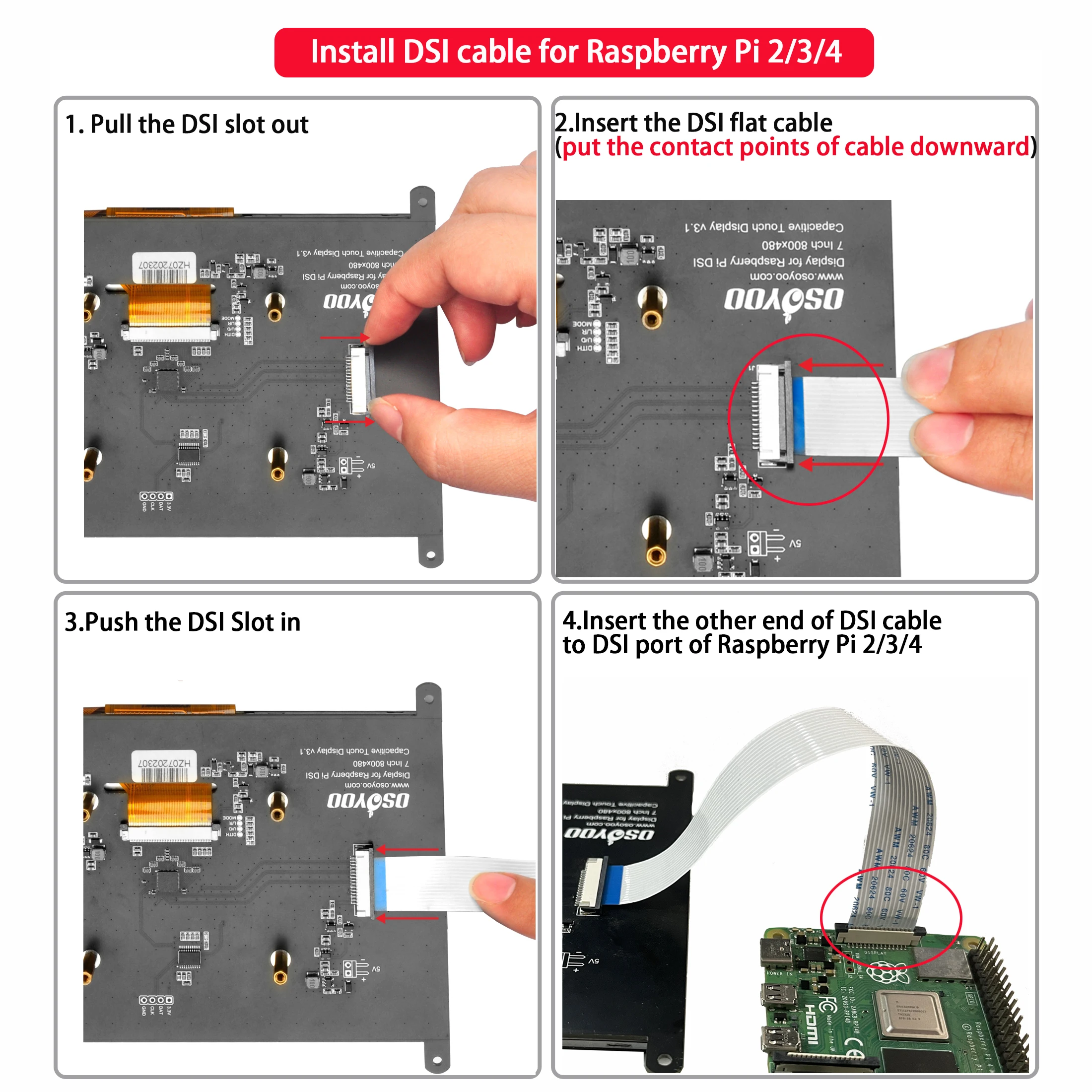 OSOYOO 7 Inch RPi5 DSI Touch Screen LCD Display Portable Capacitive Touchscreen Monitor 800x480 for Raspberry Pi 5 4 3 3B+ 2