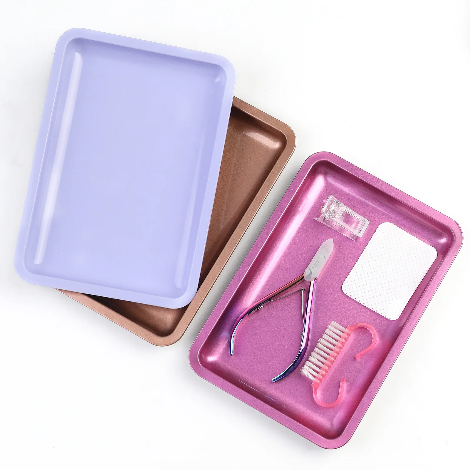 1PC Piazza In Acciaio Inox Vassoio di Immagazzinaggio Cosmetico Unghie Artistiche Manicure Piatto Pinzette Clippers Penne Contenitore Unghie Finte Piatto Strumenti