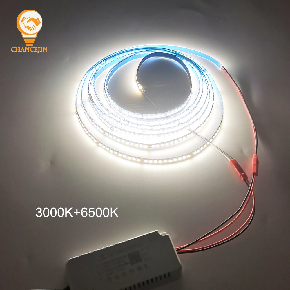 แถบไฟ LED 2835สีคู่ยาว3เมตรสำหรับซ่อมโคมไฟระย้าไฟเส้น LED 3000K + 6500K (51-60W) สำหรับใช้ในอาคาร
