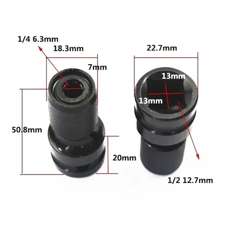 Cabezal de conversión de llave eléctrica telescópica, convertidor de trinquete de vástago hexagonal cuadrado de 1/2 pulgada a 1/4 pulgadas, adaptador de manguito de llave de impacto